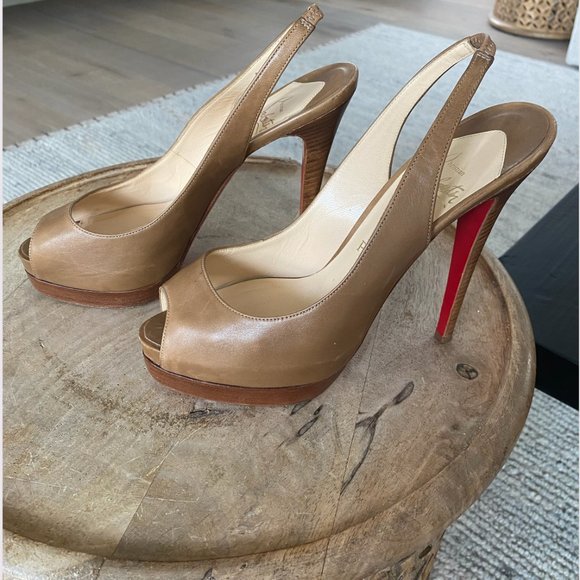 Christian Louboutin Peep Toe Slingback Platform 6" Heel  1" Platform - Picture 3 of 13